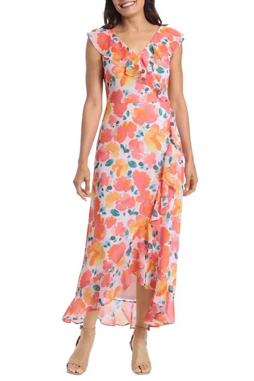 NEW LONDON TIMES floral faux wrap maxi dress - petite in blush pink